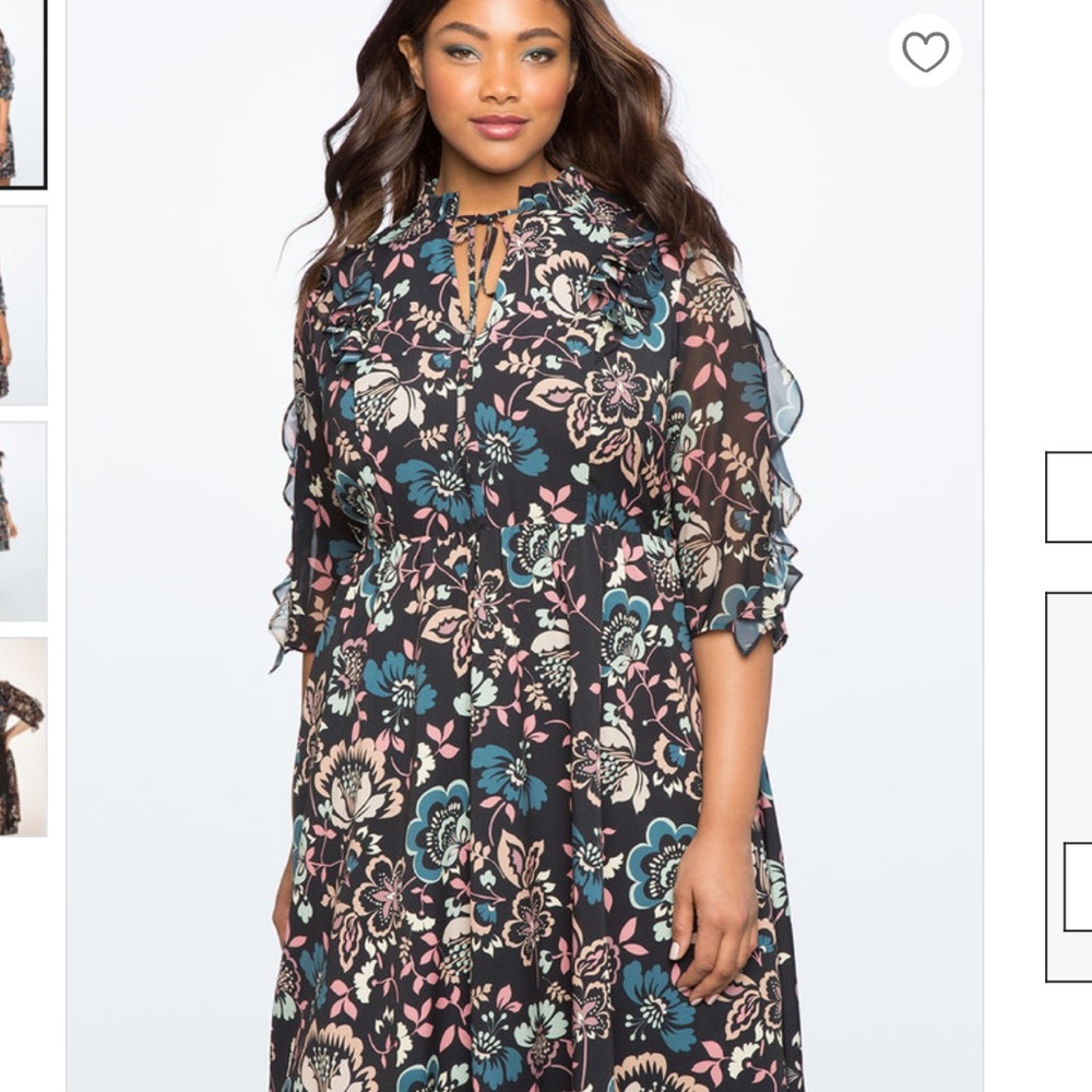 Eloquii Ruffle Detail Tie Neck Fit & Flare Dress